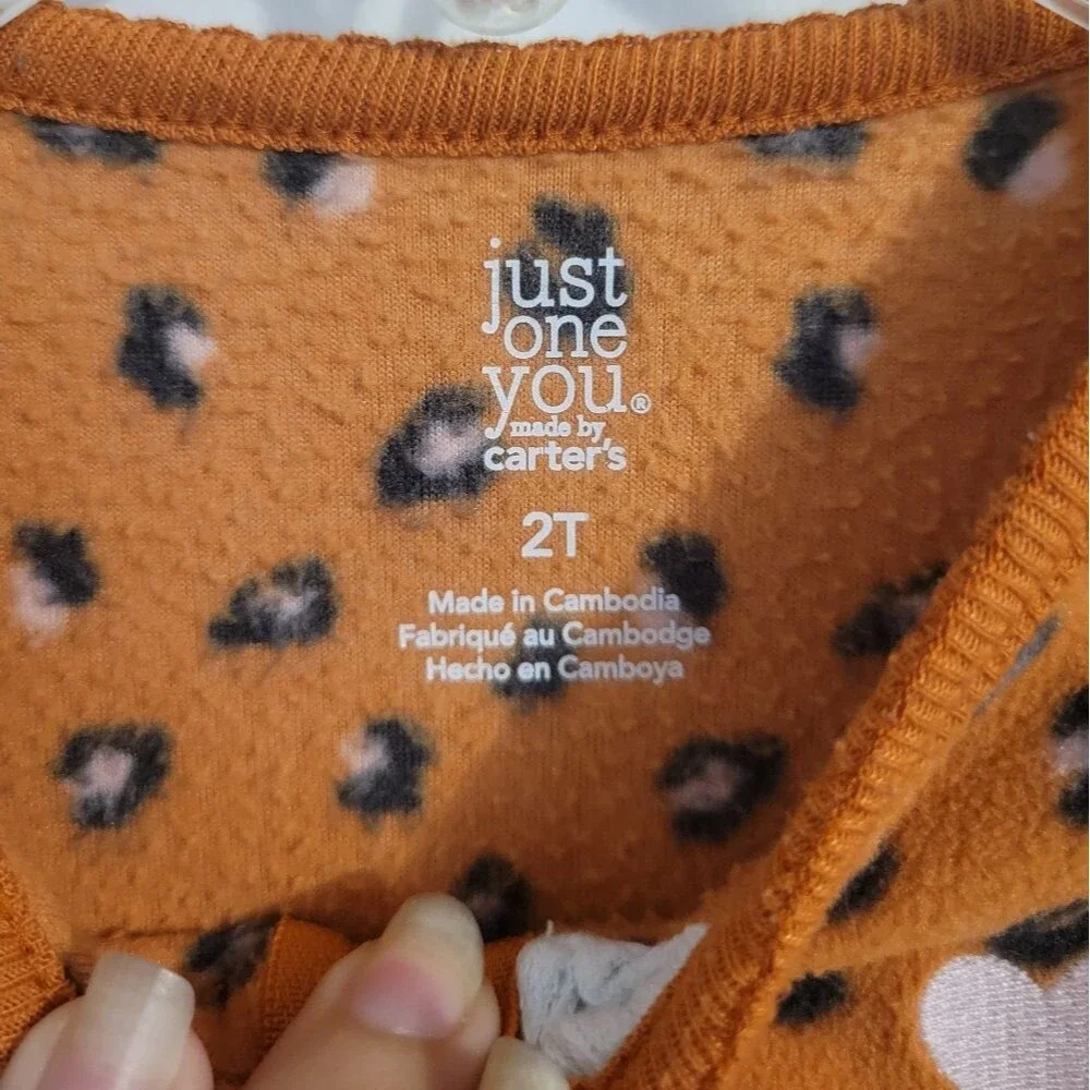 Just One You by Carter's Toddler Girls 2T Orange Cheetah Footie Pajamas